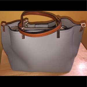 Grey and brown hand bag with multiple inside pockets